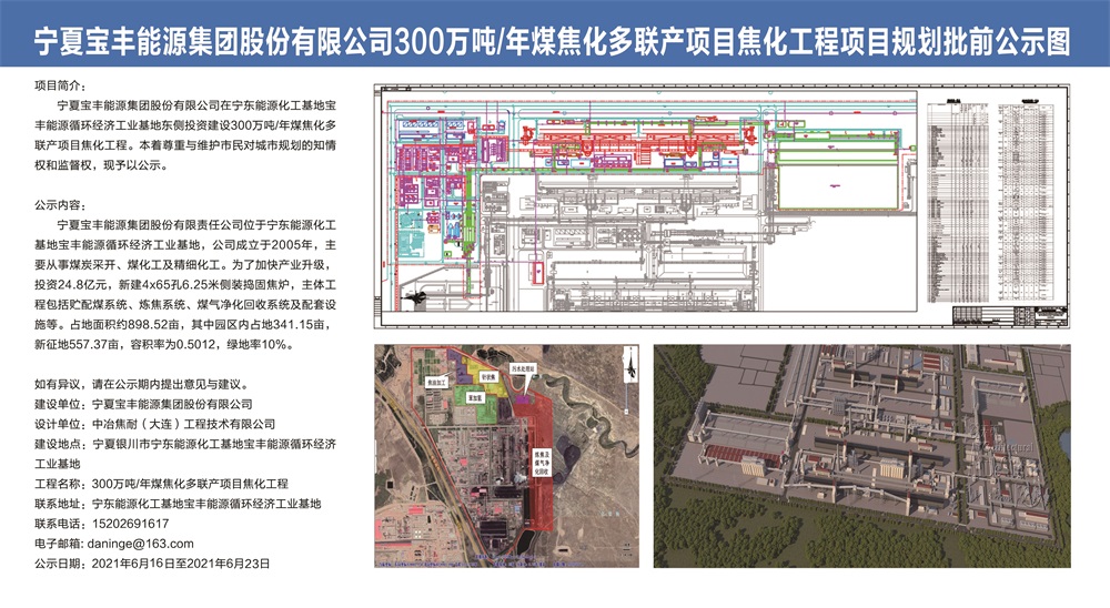 宁夏宝丰能源集团股份有限公司300万吨年煤焦化多联产项目焦化工程